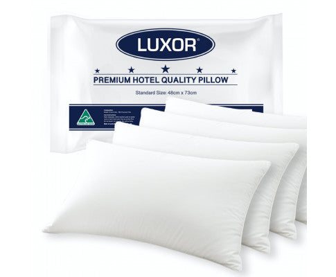 Fitlybuy Luxor Australian made white hotel quality pillows in branded packaging. Standard size, 48x73cm, plush comfort.