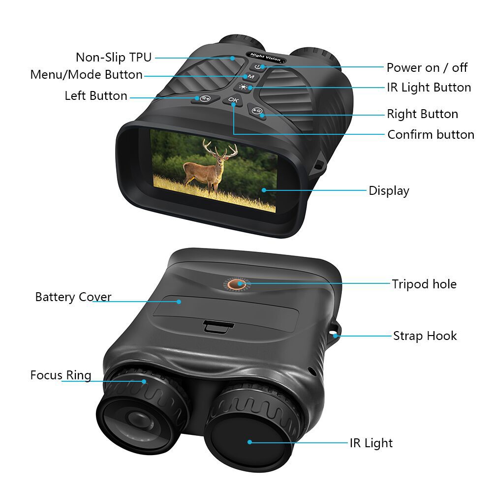 Binocularbreeze Black Smart Binoculars - 10X Zoom, Night Vision, Video Recording