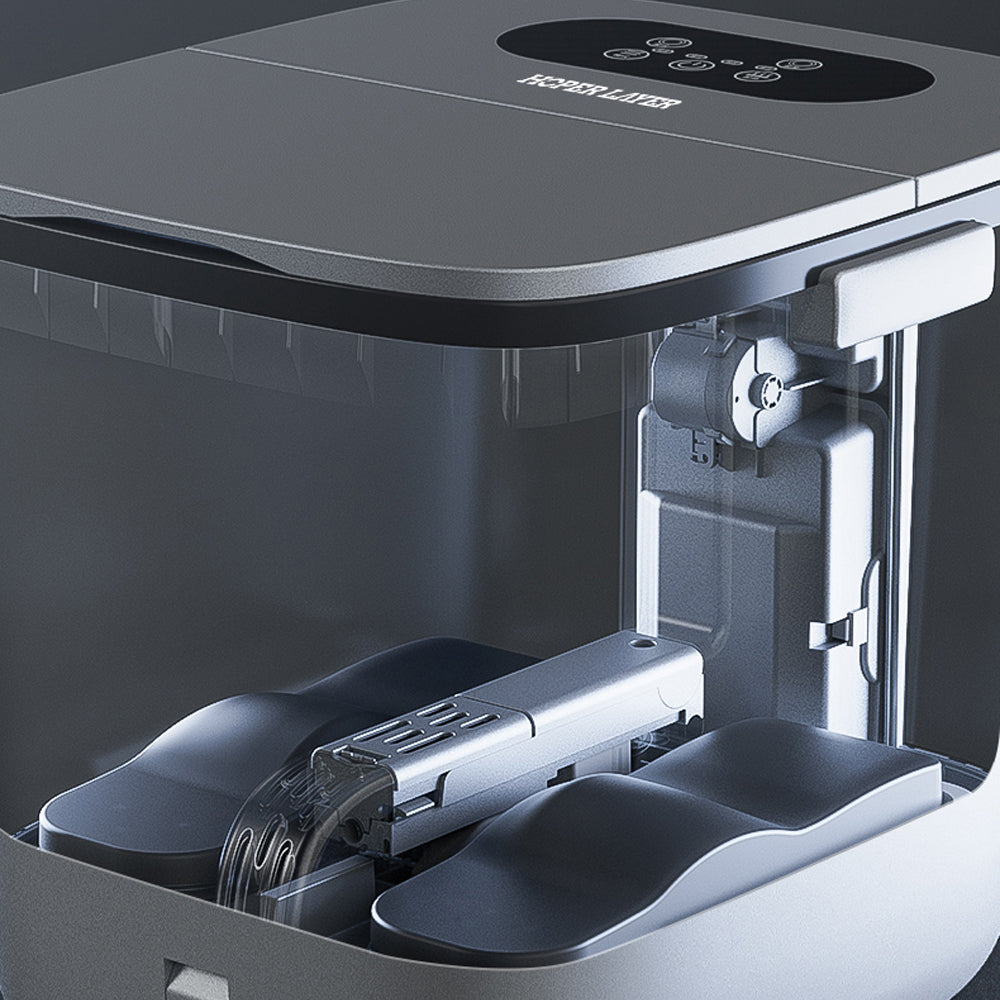Grey HoperLayer ThermaFlex Pro foot spa with internal heating massagers, transparent basin, and digital control panel.