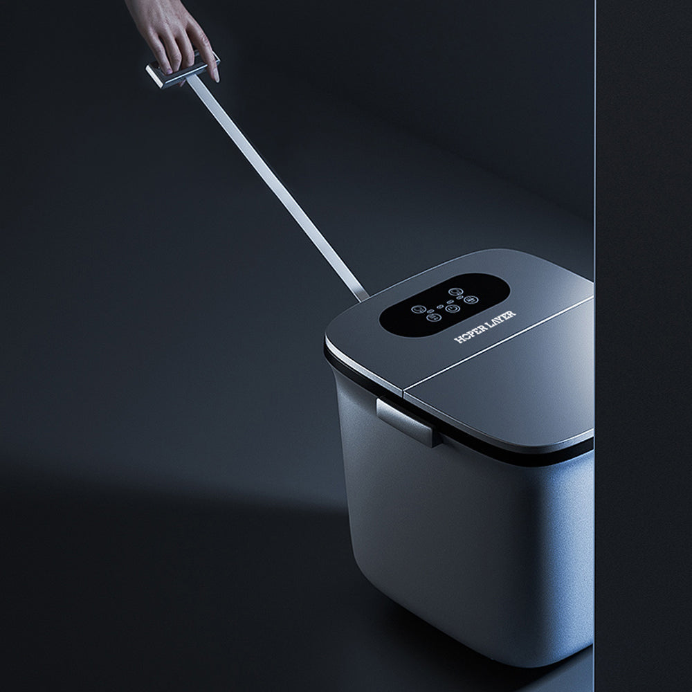 Fitlybuy HoperLayer ThermaFlex foot spa, dark grey, with digital display and extendable handle against a dark background.