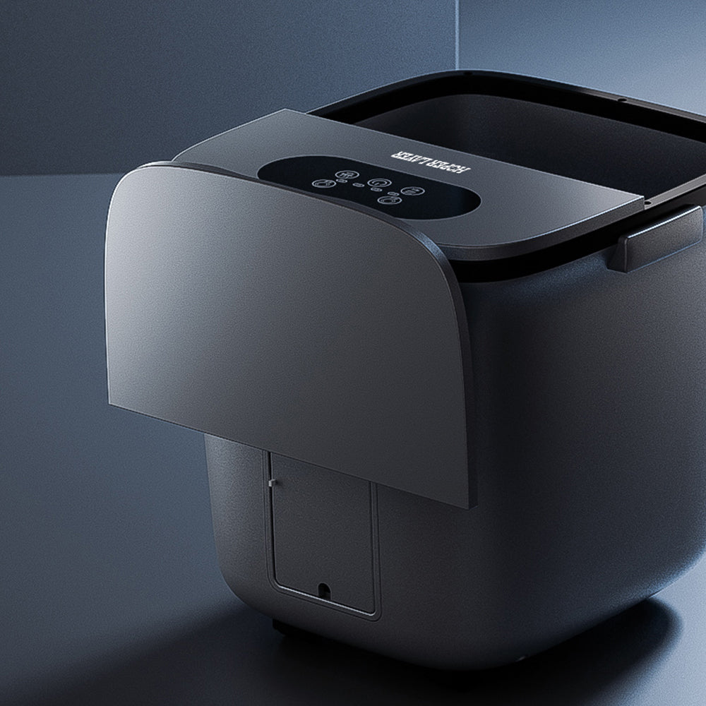 Dark grey HoperLayer ThermaFlex Pro foot spa with a digital control panel and modern minimalist design.