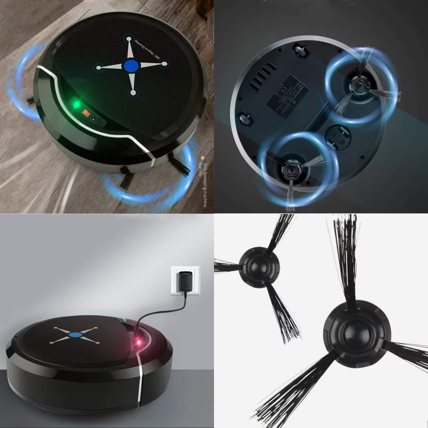 Fitlybuy Cosmos Pro black robotic vacuum with rotating brushes, self-charging dock, and mopping function.