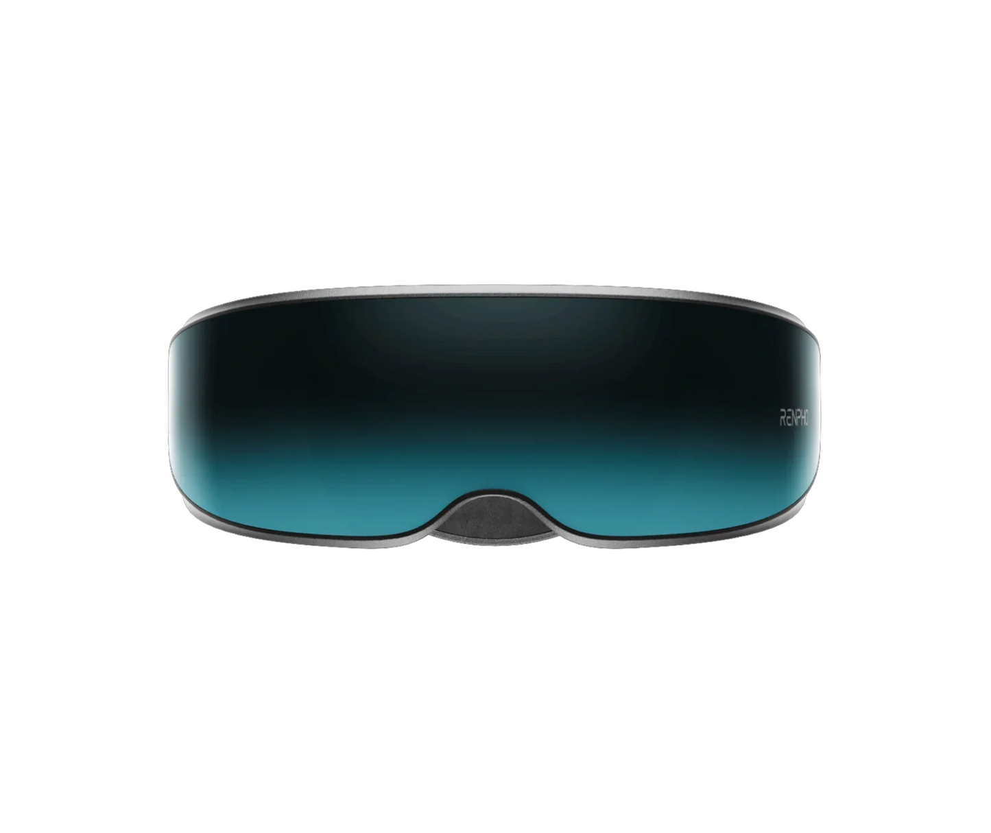 Sleek, black and teal Fitlybuy Eyeris eye massager with heat and vibration technology on a plain black background.