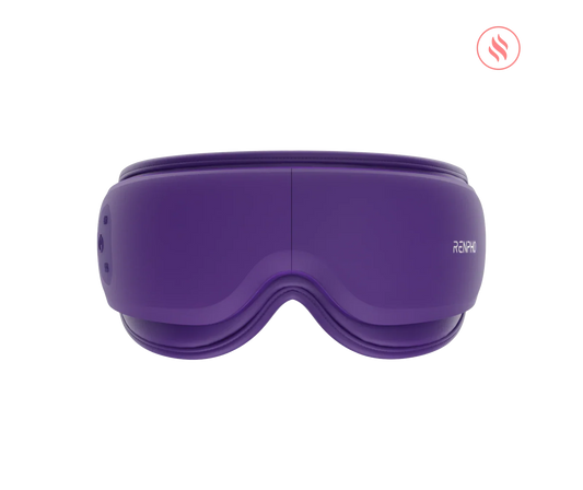 Purple RENPHO x Headspace Eyeris Zen eye massager for relaxation, shown against a solid black background.