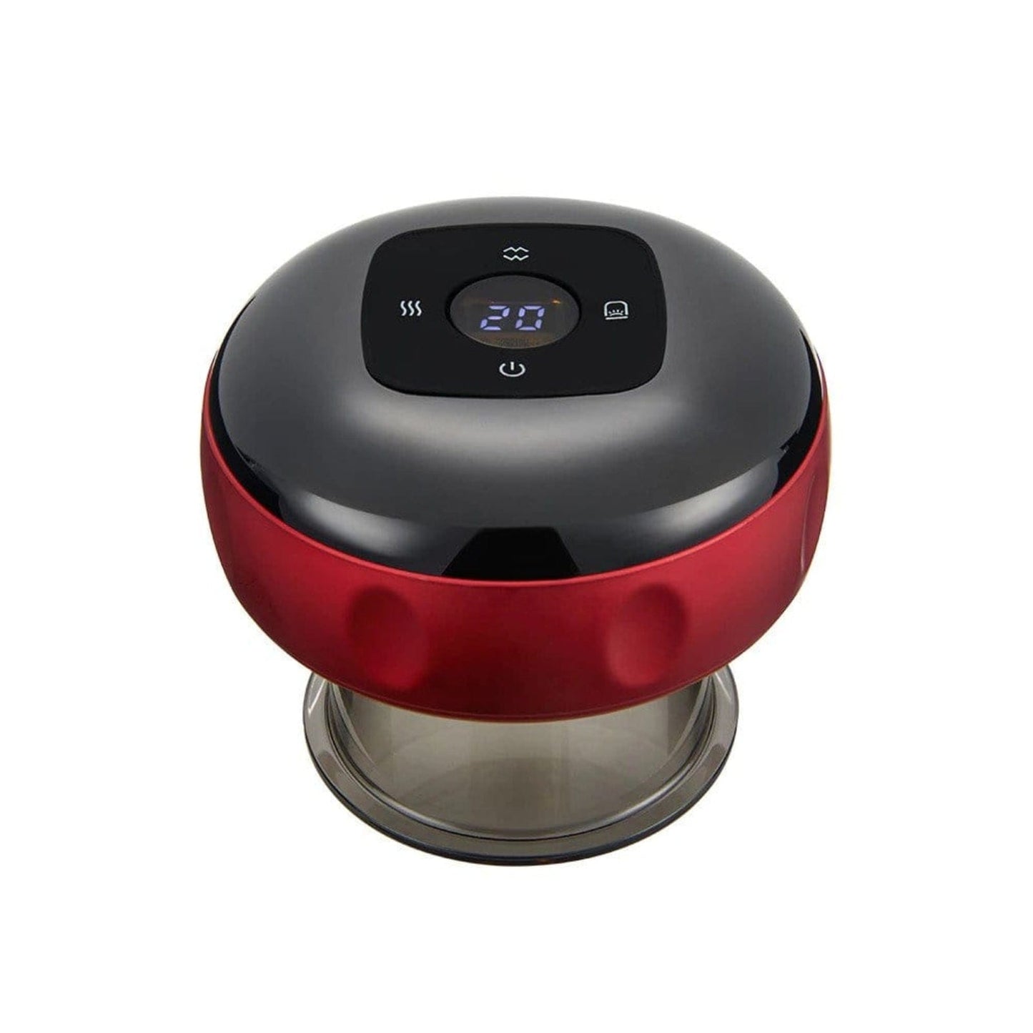 Fitlybuy red and black electric vacuum cupping massager with digital display screen and transparent suction cup base.