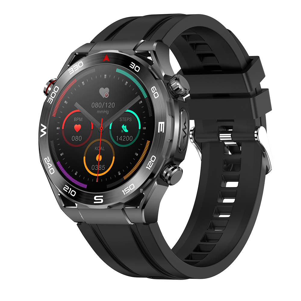 Black Fitlybuy Kexi-Life Max 1 smartwatch featuring a digital health monitor display and silicone strap.