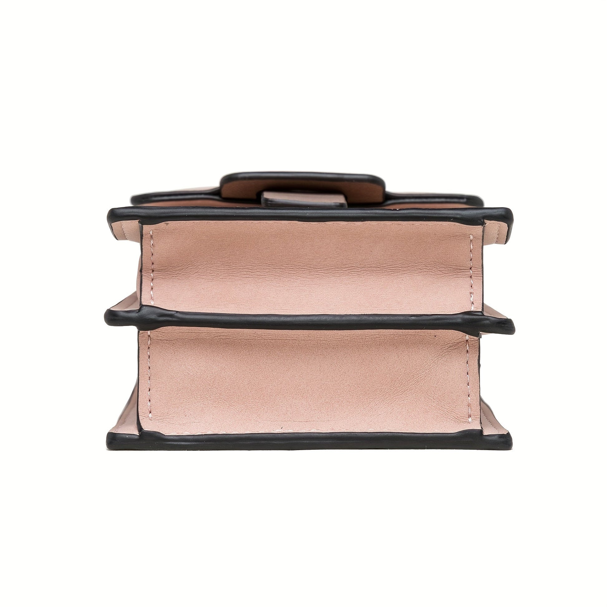 Side view of Fitlybuy Lily anti-theft crossbody bag in blush pink with black trim and multi-compartment design.