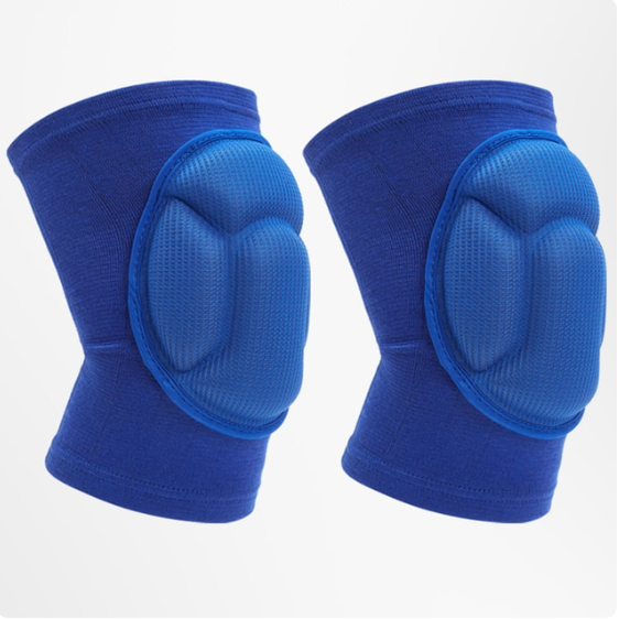 Two blue Fitlybuy thickened sports knee pads with contoured, shock-absorbing foam padding on a white background.