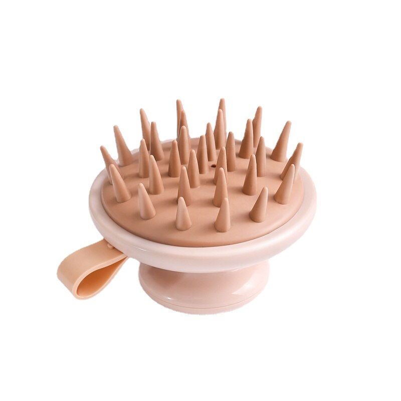 Pink Fitlybuy Scalp Bliss Pro scalp massager with ergonomic handle and soft silicone bristles on a white background.