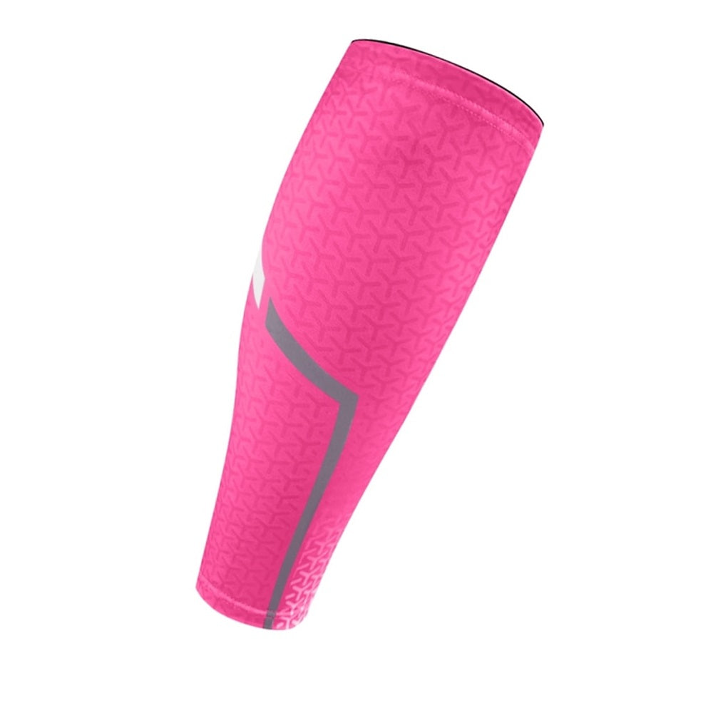 Fitlybuy AMS pink calf compression sleeve with a textured geometric pattern and grey support detailing.
