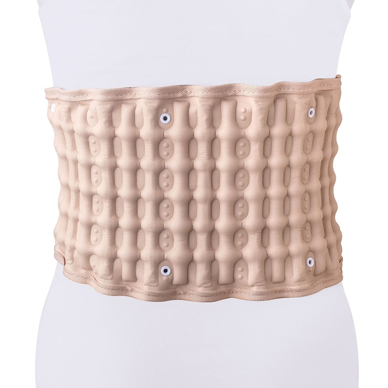 Beige Fitlybuy decompression back belt with a textured air-cushion design worn around the waist for lumbar support.