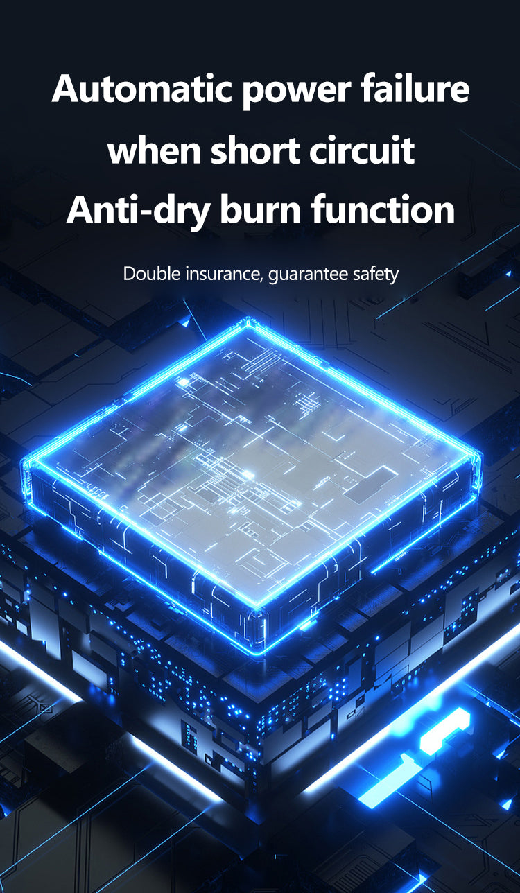 Fitlybuy Steam Cleaner safety feature graphic showing a glowing blue microchip illustrating circuit protection.