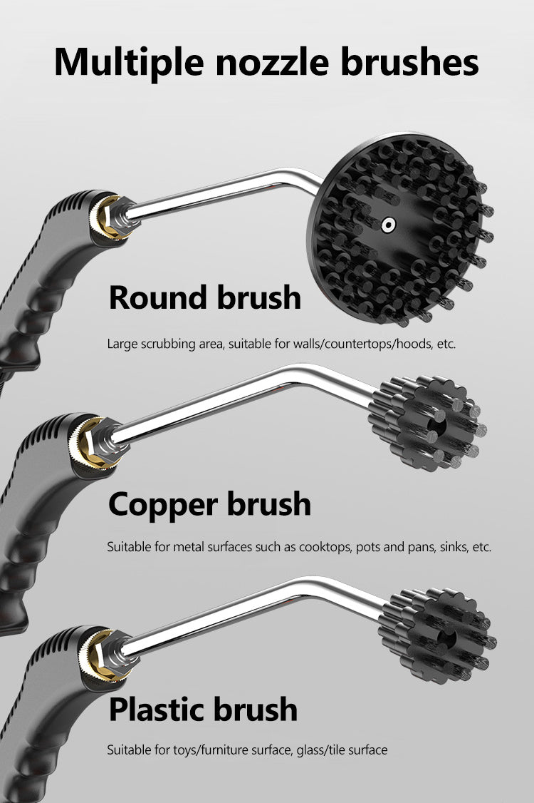 Fitlybuy steam cleaner nozzle set: round, copper, and plastic brushes for versatile surface cleaning.