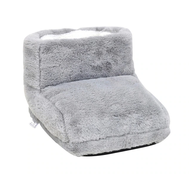 Fitlybuy plush gray electric foot warmer with soft white interior lining for rapid heating comfort.