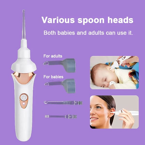 Fitlybuy white and rose gold painless ear wax removal kit with interchangeable tips for adults and babies.