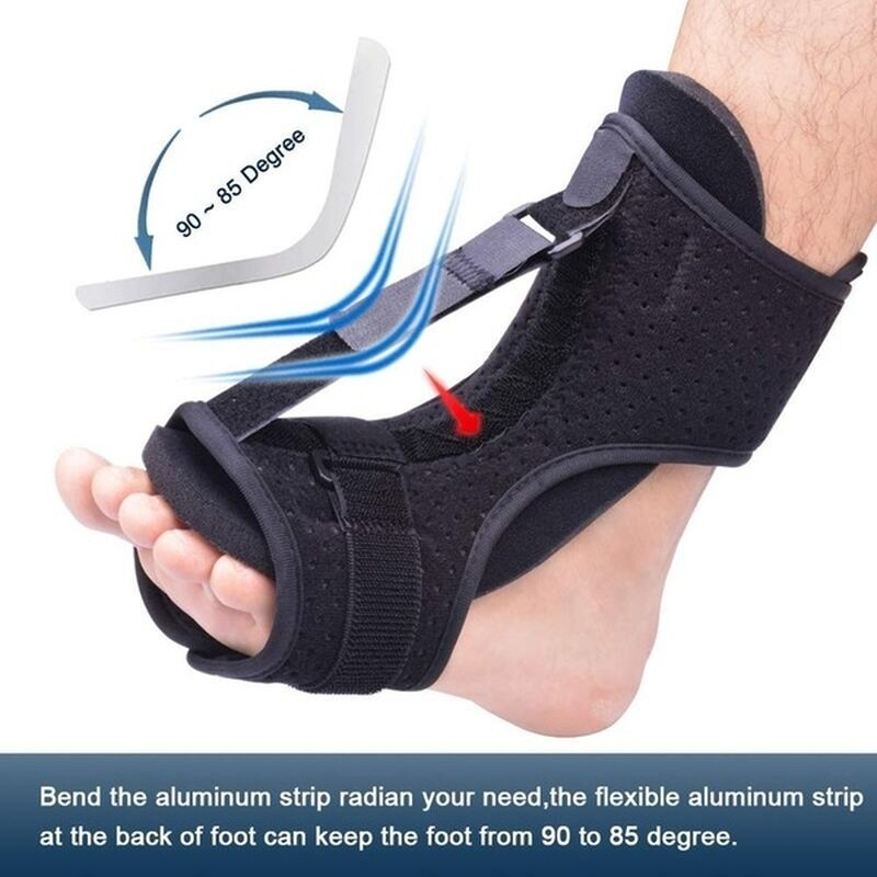 Black Fitlybuy adjustable orthopedic foot and ankle splint with a flexible aluminum support strip for custom angles.