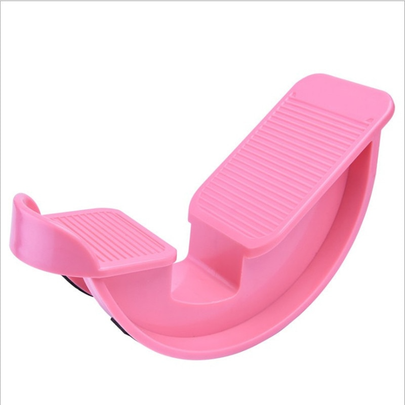 Pink Fitlybuy foot and calf stretcher rocker board with a textured, non-slip surface for balance and physical therapy.