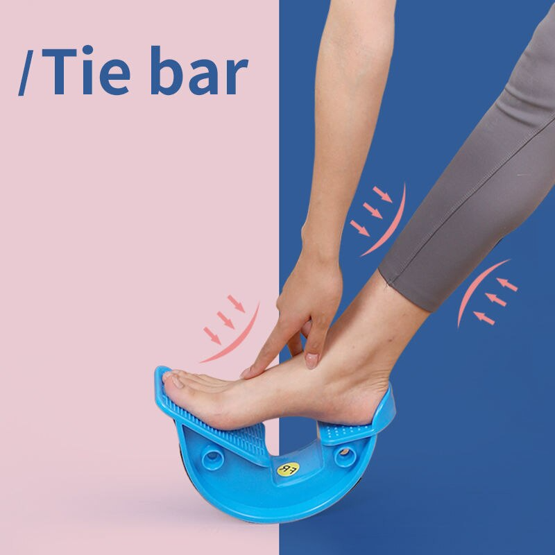 Blue Fitlybuy foot and calf stretcher rocker board with textured surface for stability during a leg stretch.