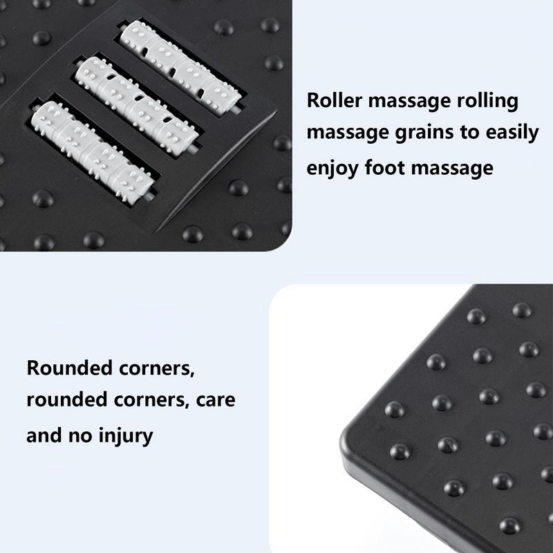 Fitlybuy ergonomic black footrest with built-in grey massage rollers, textured surface, and smooth rounded corners.