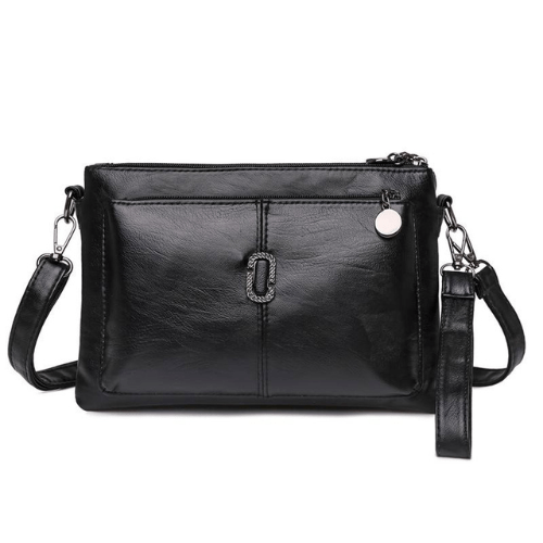 Fitlybuy Fosh small black leather shoulder bag with a premium finish, silver-tone hardware, and removable strap.