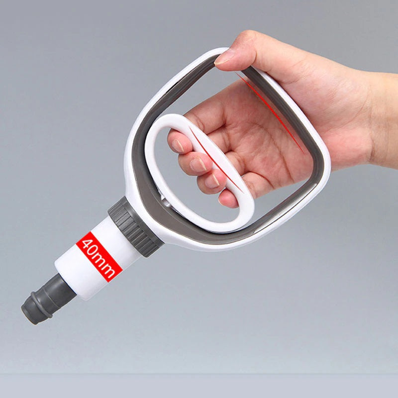 Hand holding white and grey Fitlybuy suction cupping pump with a 40mm nozzle for professional therapy use.