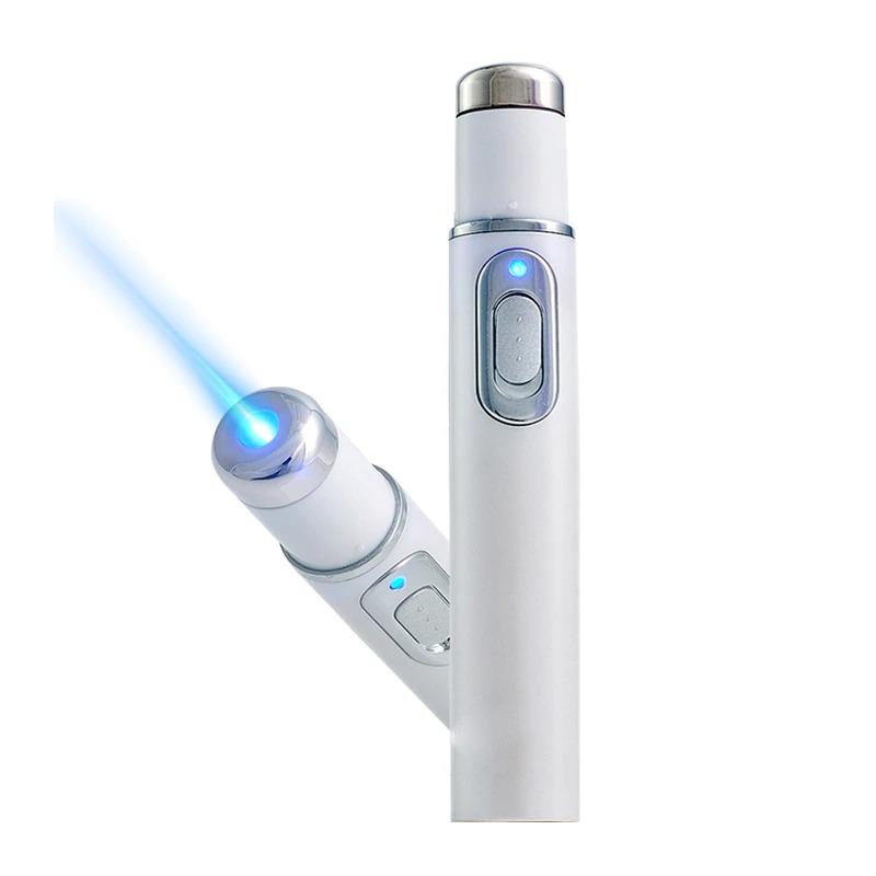 Fitlybuy white skin renewal laser pen emitting a blue light beam for acne treatment and skin care.