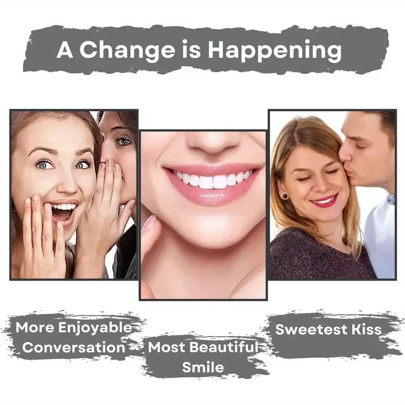 Fitlybuy travel chewable toothbrush tablets for a fresh, beautiful smile, shown through happy people and bright teeth.