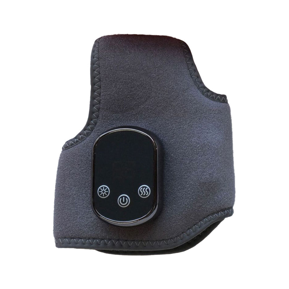 Fitlybuy gray electric heated foot and ankle therapy wrap featuring a digital control panel with three touch buttons.