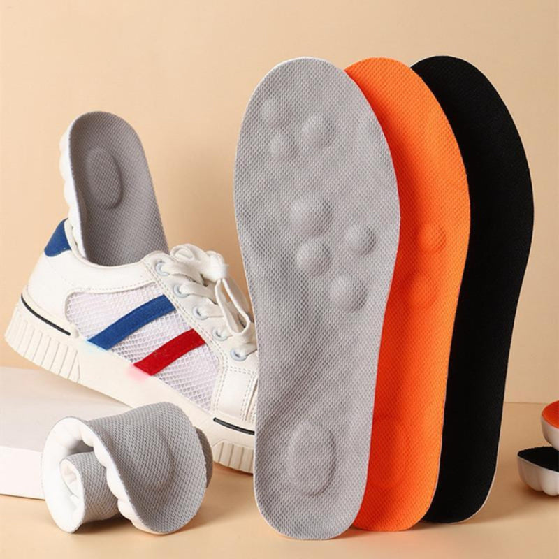 Fitlybuy AirCloud Relief Insoles in grey, orange, and black, featuring ComfortWave cushioning next to a white sneaker.