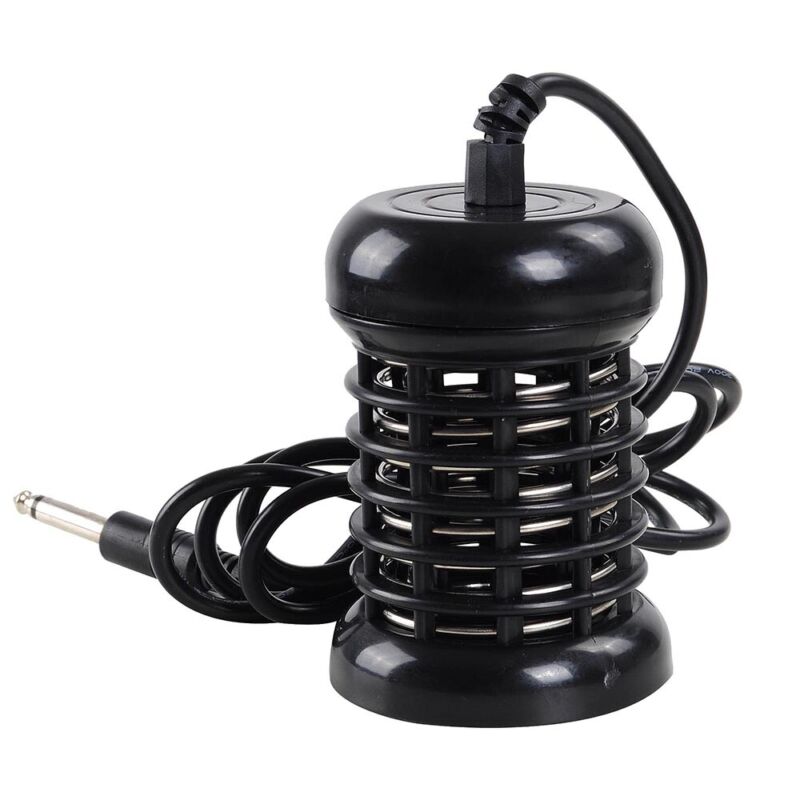 Black cylindrical ionic foot spa detox array with a protective cage and connecting power cord on a white background.