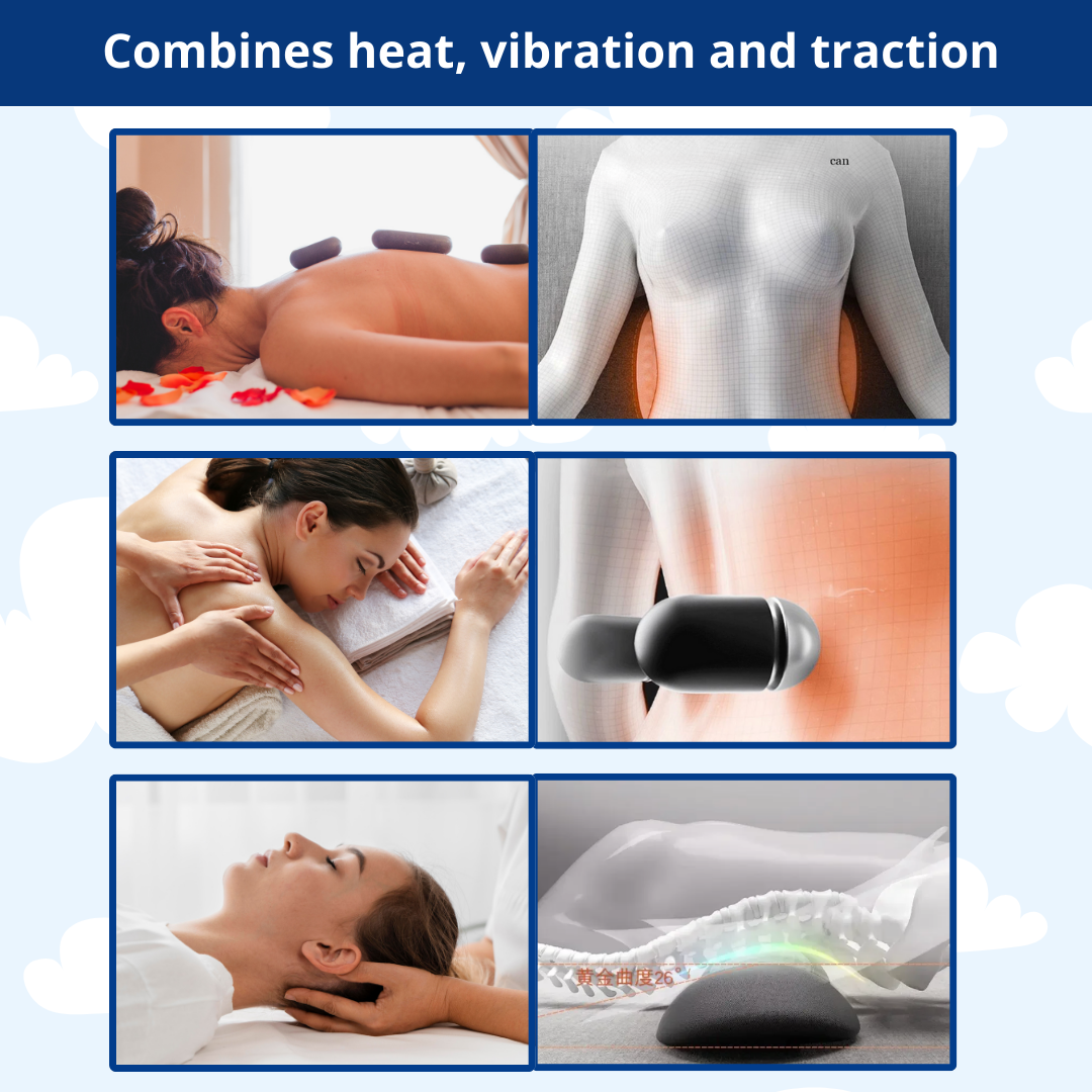 Fitlybuy wireless lumbar massager with ComfortWave tech, featuring heat, vibration, and 26-degree traction for back pain.