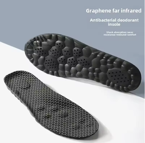Fitlybuy AirCloud Relief Insoles: black, honeycomb-textured, antibacterial graphene insoles with shock-absorbing base.