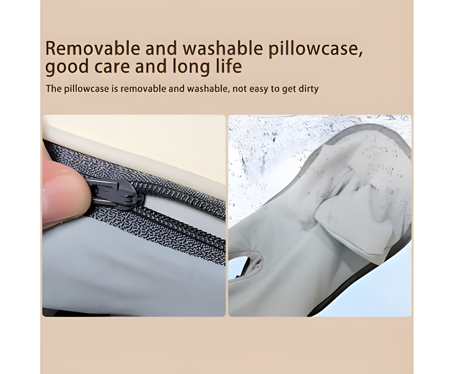 Fitlybuy 5D massager features a removable, washable light grey pillowcase with a convenient zipper for easy cleaning.