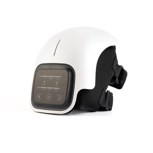 Fitlybuy white and black knee massager with digital control panel for heat, vibration, and laser therapy settings.