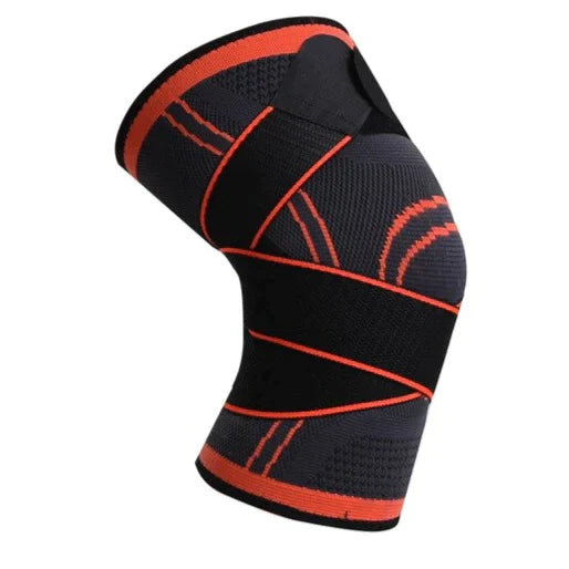 Fitlybuy black and orange knee compression sleeve with SupportFlex straps for arthritis and joint support.