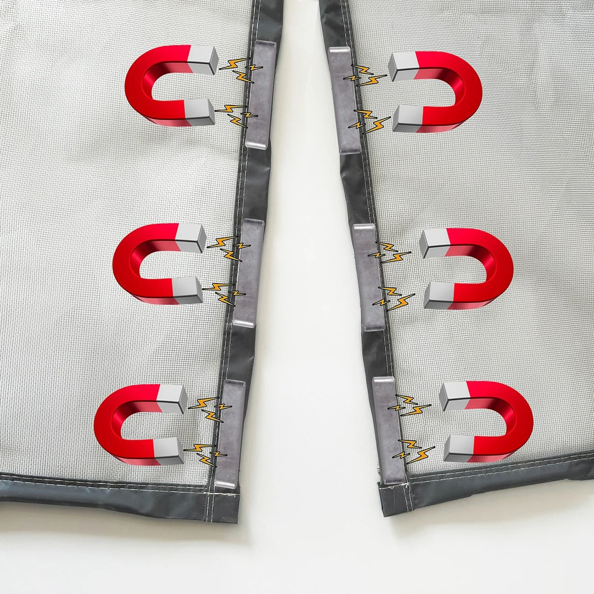 Fitlybuy BugGuard gray mesh fly screen door featuring a magnetic hands-free auto-close design.