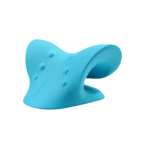 Blue Fitlybuy ergonomic neck and shoulder stretcher with textured massage points on a white background.