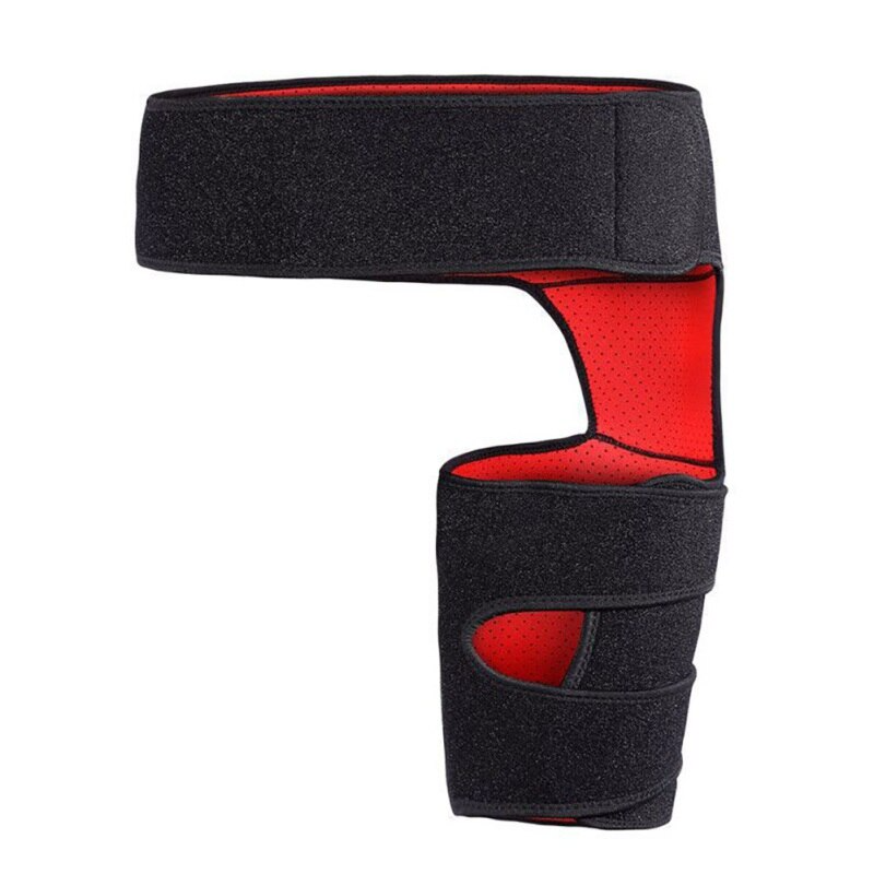 Fitlybuy orthopedic hip brace with black exterior, red interior, and adjustable straps for stabilization support.
