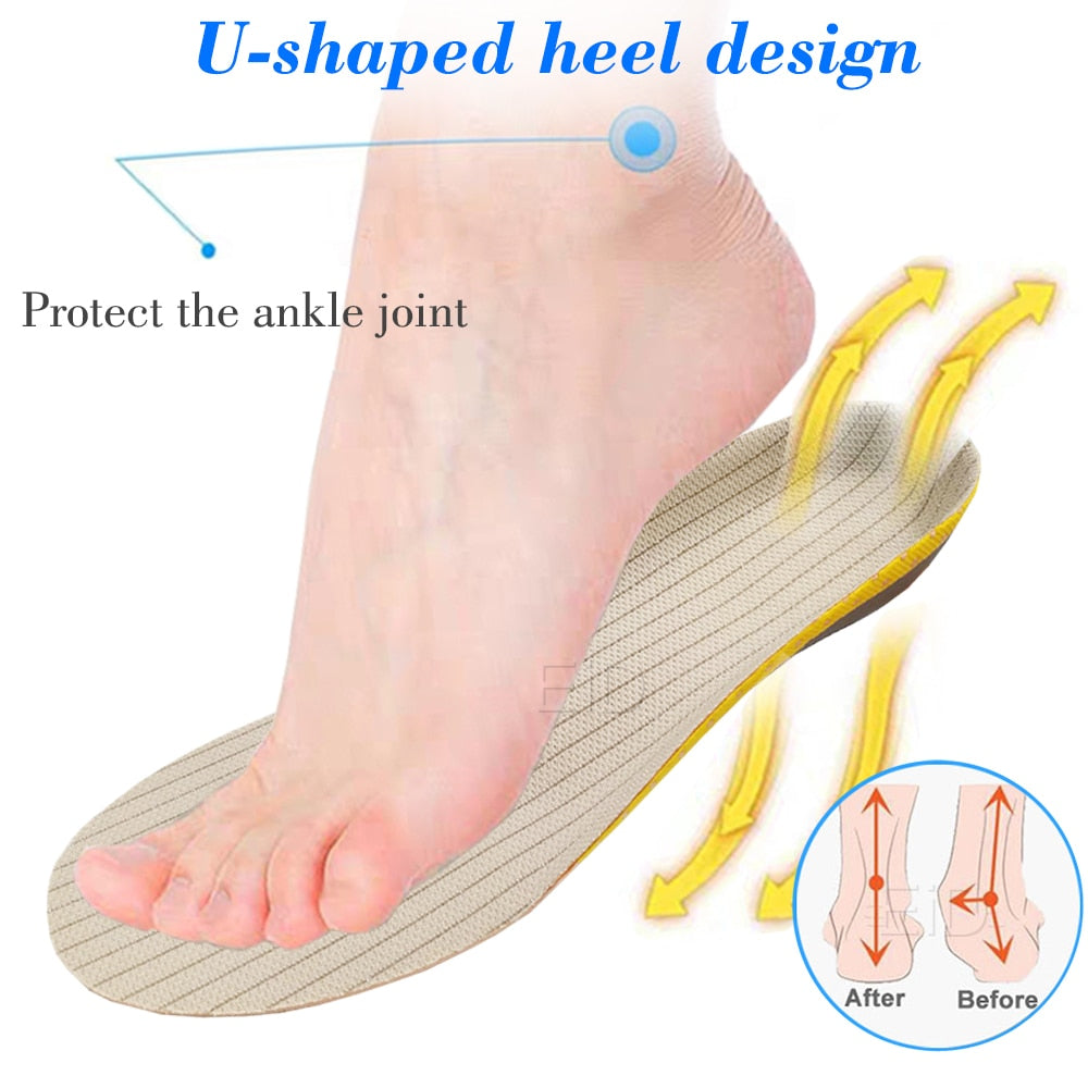 Fitlybuy beige orthotic gel insole with U-shaped heel for plantar fasciitis support and ankle joint protection.