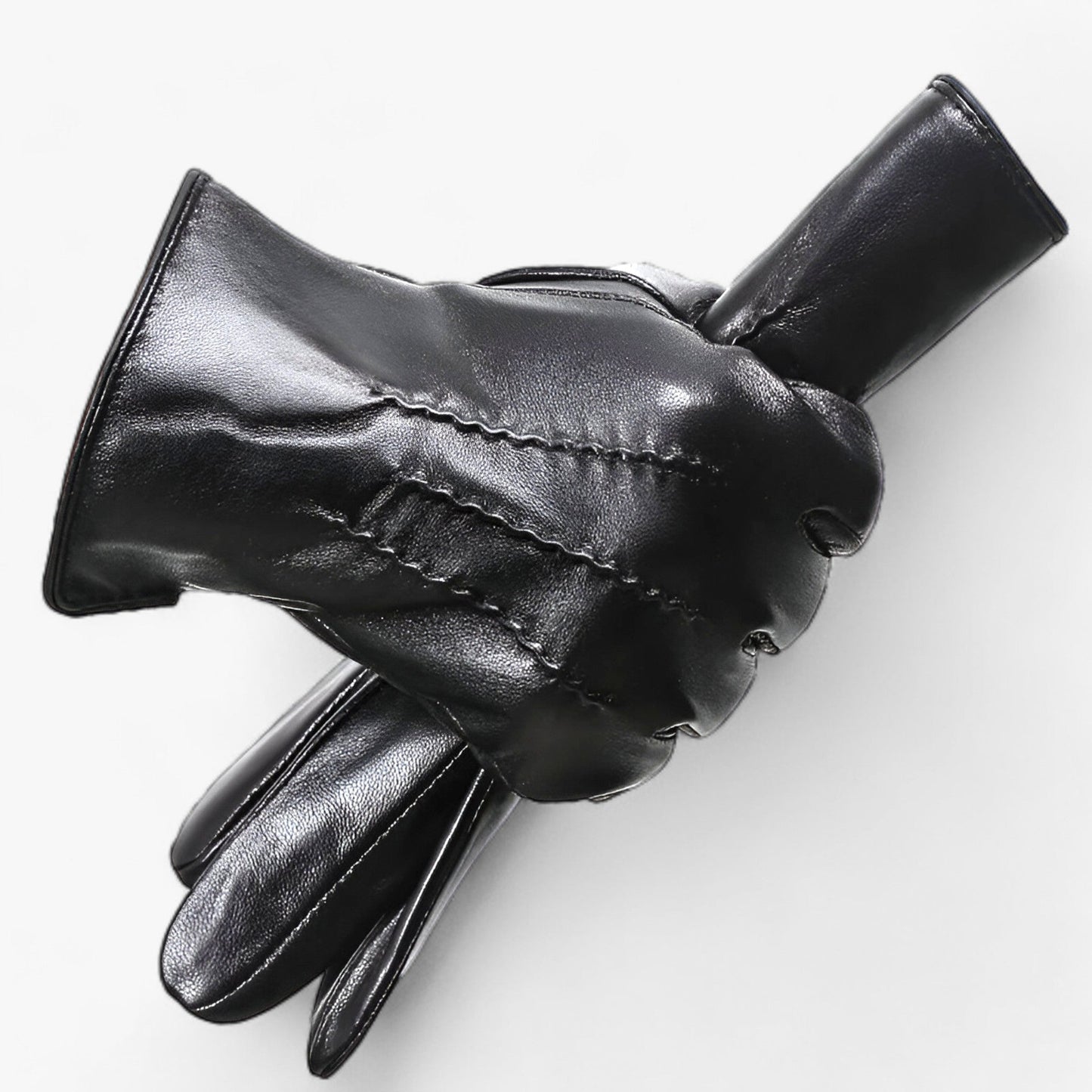 Fitlybuy RippleWarm black sheepskin winter gloves featuring elegant stitching and a premium, comfortable fit.
