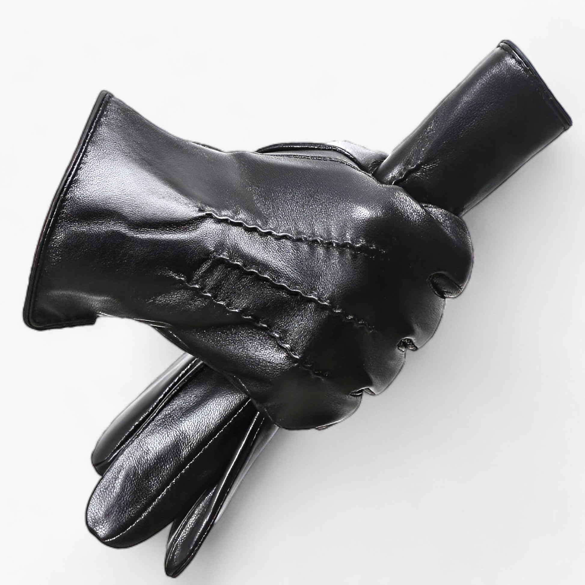 Fitlybuy RippleWarm black sheepskin winter gloves featuring elegant stitching and a premium, comfortable fit.
