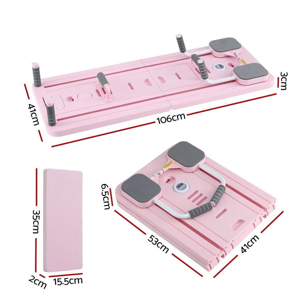 Fitlybuy Pilates Board Foldable Reformer Multi Functional Exercise Trainer Pink