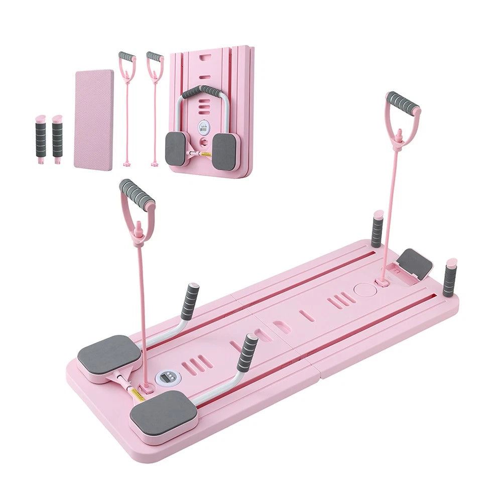 Fitlybuy Pilates Board Foldable Reformer Multi Functional Exercise Trainer Pink