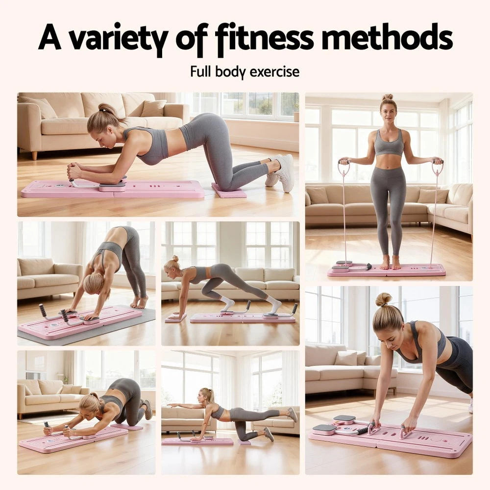 Fitlybuy Pilates Board Foldable Reformer Multi Functional Exercise Trainer Pink