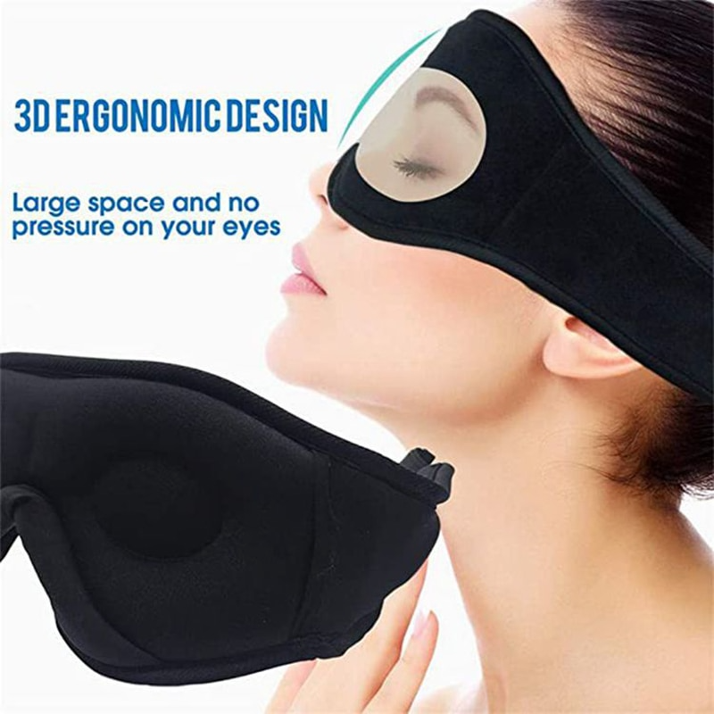 Fitlybuy DreamShield black memory foam sleep mask with 3D ergonomic design for zero-pressure eye comfort.