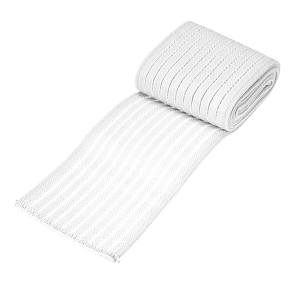 Fitlybuy white, high-elasticity compression bandage roll with ribbed texture for advanced muscle support.