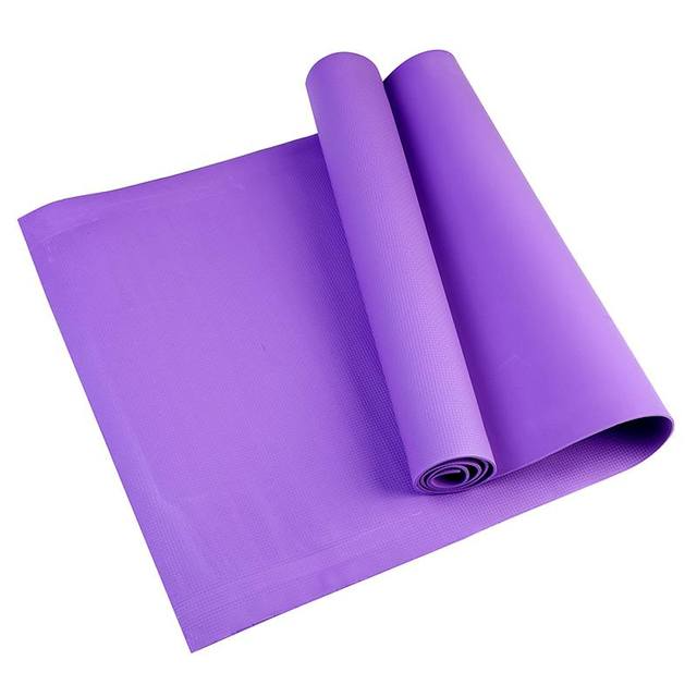 Purple Fitlybuy 6mm yoga mat with EcoGrip textured non-slip surface, partially rolled on a white background.